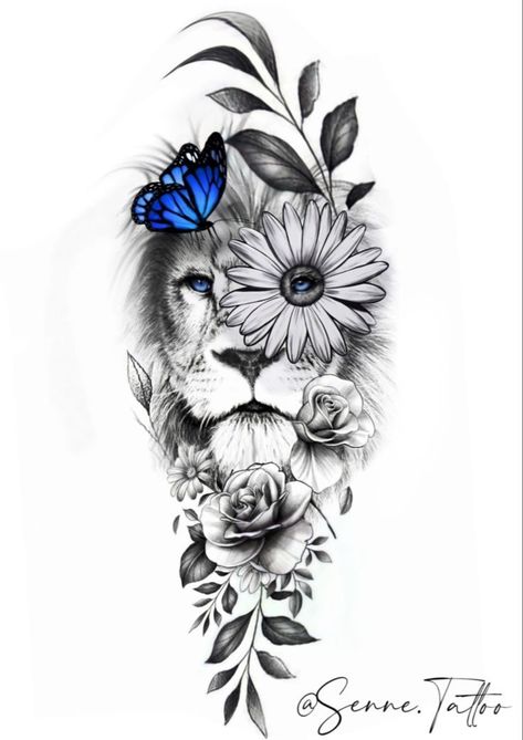 #ElegantTattoos #FineLineTattoo #ChicTattoos #ArtisticInk #SophisticatedTattoo #DelicateTattoo #MinimalistTattoo #ElegantInk #StylishTattoos #ElegantBodyArt Lion And Rose Tattoo, Lion Tattoo With Flowers, Lion Paintings, Leo Lion Tattoos, Lions Tattoo, Lion Tattoo On Thigh, Lion Back Tattoo, Female Lion Tattoo, Rose Vine Tattoos