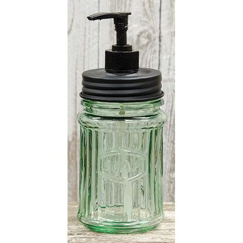 https://www.housetreasureshop.com/product-page/green-glass-soap-dispenser-with-the-word-soap-etched-into-it . . Green Glass Soap Dispenser with the Word SOAP Etched Into It - Kitchen Decor - Bathroom Decor - Farmhouse Decor- Rustic Decor - Home Decor Glass Washboard, Farmhouse Green, Pint Mason Jars, Mason Jar Soap Dispenser, Glass Soap Dispenser, Stoneware Crocks, Fox Decor, Primitive Gatherings, Soap Dispensers