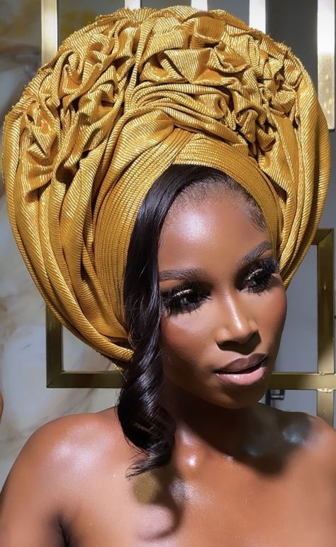 Gele With Braids, Nigerian Gele Styles, Nigerian Traditional Dresses, Magazine Aesthetic, Gele Styles, African Hair Wrap, Ankara Dress Designs, Nigerian Dress, Nigerian Lace Styles Dress