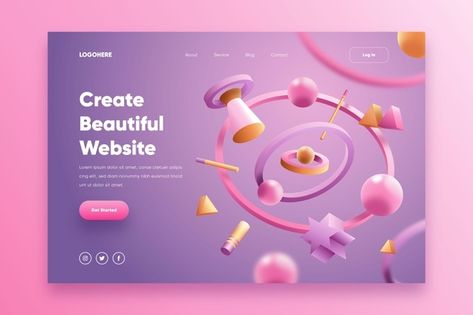 Creative website landing page | Free Vector #Freepik #freevector #business #technology #template #layout 3d Landing Page Design, 3d Landing Page, 3d Website Design, 3d Web Design, Creative Landing Page, 3d Website, Technology Template, Technology Website, Website Banner Design