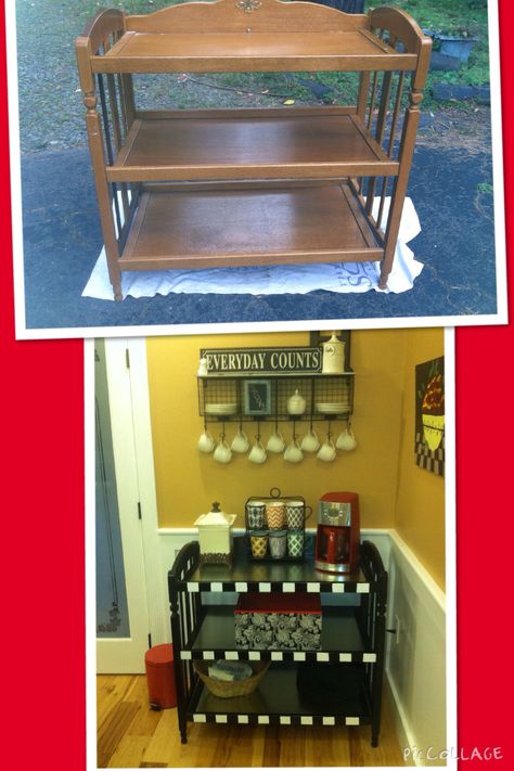 An old baby changing table is turned into a coffee station for the breakfast room! Baby Changing Table Ideas, Coffee Cake Ideas, Changing Table Repurpose, Changing Table Ideas, Changing Table Girl, Baby Change Table, Cute Screen Savers, Change Table, Baby Changing Table