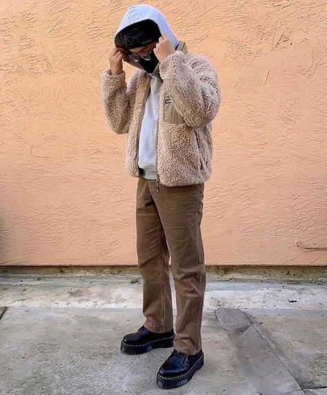 shots by me on Instagram: "Outfit of @withdnl : Hat: Arc’teryx Beanie Jacket: Vintage Gerry Fleece Top: Champion Reverse Weave Hoodie Pants: Uniqlo U Corduroy Work Pants Shoes: Dr Martens Jadon Boots" Dr Martens Jadon Boots, Jadon Boots, Dr Martens Jadon, Uniqlo U, Shoes Dr Martens, Hoodie Pants, Champion Reverse Weave, Jacket Vintage, Work Pants