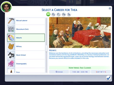 Mod The Sims - Midwife Career mod (Medieval Themed) Sims Traits, Sims 4 Jobs, Los Sims 4 Mods, Sims 4 Decades Challenge, Sims Medieval, Sims 4 Traits, Pelo Sims, The Sims 4 Packs, Sims 4 Game Mods