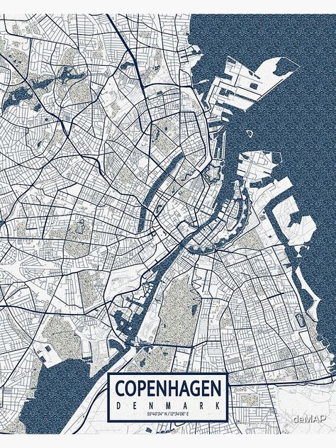 "Copenhagen City Map of Denmark - Coastal" Poster by deMAP | Redbubble Subway Map Design, Map Of Denmark, Copenhagen Poster, Copenhagen Map, Denmark Map, Copenhagen City, City Layout, Underground Cities, Urban Street Art