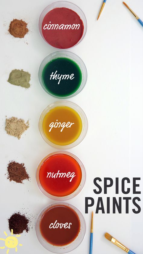 We had so much fun making, painting, and SMELLING these spice paints! Painting With Spices Preschool, Paint With Spices, Making Paint With Nature, Fall Spice Paints, Making Your Own Paint, Painting With Spices, Spice Painting Preschool, Paint Made From Nature, Paint With Nature