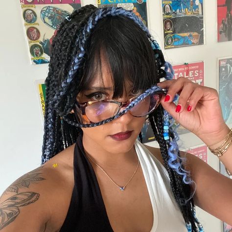 Braids With Straight Bangs, Jaded Braids With Bangs, Bangs With Box Braids, Box Braids Bangs, Box Braids With Bangs, Braids And Bangs, Braids With Bangs, Clip In Bangs, Cute Box Braids