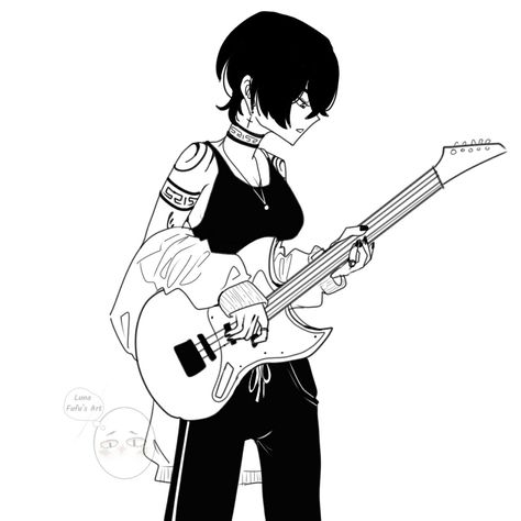 Rockstar Anime, Rockstar Oc, Guitarist Art, Guitar Drawing, Drawings For Boyfriend, Anime Ideas, Body Drawing Tutorial, Art Folder, Music Themed