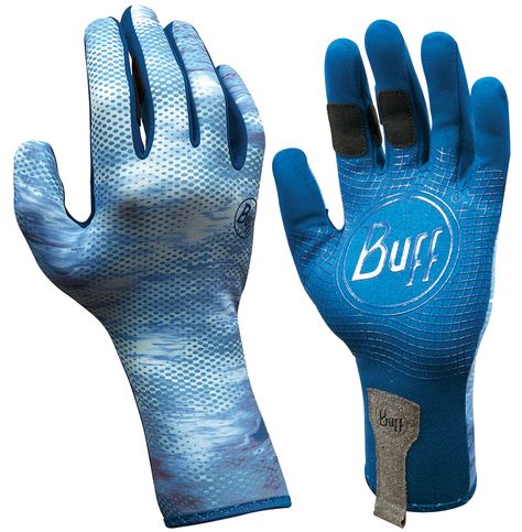 sport series MXS gloves --®--  full-fingered cousin to the original Sport Series Gloves covers the skin from the forearm above the wristwatch and extends all the way to the tip of the fingers protects hands from harmful UV Rays, slippery lines and rough surfaces easy and quick to put on waterproof suede pull-tab sewn on the inside of the wrist available in Pelagic and Black.  $27 get --®-- BUFF --®-- Sun Gloves, Buff Headwear, Fishing Gloves, Prevent Blisters, Paddle Sports, Weather Activities, Sports Gloves, Life Jacket, Cooler Weather