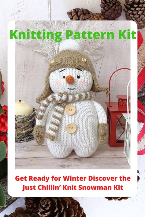 Knit Snowman, Christmas Toy Knitting Patterns, Circular Knitting Patterns, Winter Knitting Patterns, Loom Knitting Tutorial, Snowman Kit, Addi Knitting Machine, Snowman Scarf, Winter Knitting