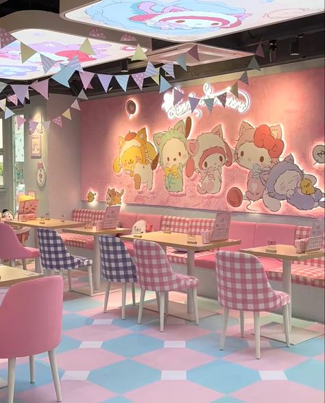 Hello Kitty Restaurant, Sanrio Cafe, Cafe Hello Kitty, Hello Kitty Store, Decoracion Hello Kitty, Sanrio Aesthetic, Modern Restaurant Design, Kawaii Store, Bakery Design Interior