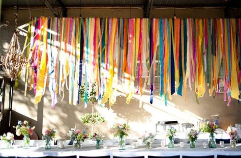 21 DIY Outdoor & Hanging Decor Ideas | Confetti Daydreams - DIY Hanging Ribbon Decor makes a colorful wedding backdrop ♥ #DIY #OutdoorDecor #HangingDecor Entry Designs, Fabric Banners, Themes Wedding, Deco Champetre, White Nights, Colorful Ribbon, Coloured Background, Ribbon Garland, Light Photo