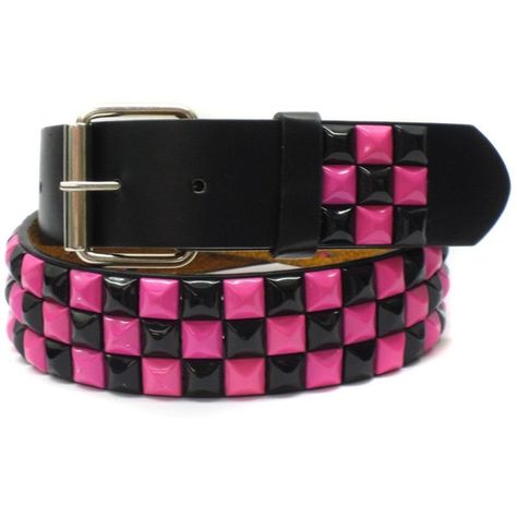 Large 38in 40in Pink Black Checkered Studded Leather Belt ($3) ❤ liked on Polyvore featuring women's fashion, accessories, belts, pink belt, black studded belt, studded belt, studded leather belt and checkered belt Scene Belt, Checkered Belt, Scene Clothing, Scene Accessories, Scene Queens, Scene Outfits, Kids Belt, Pink Belt, Black Checkered