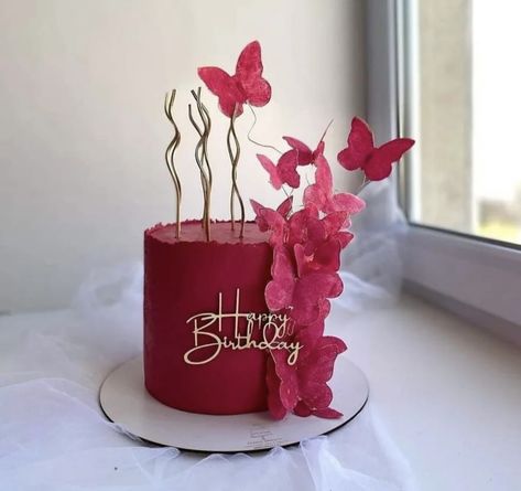 Dark Pink Cake, Birthday Cakes With Name, Butterfly Birthday Cake, 14th Birthday Cakes, Butterfly Birthday Cakes, Cake Image, Elegant Birthday Cakes, Cupcake Cake Designs, Pink Birthday Cakes