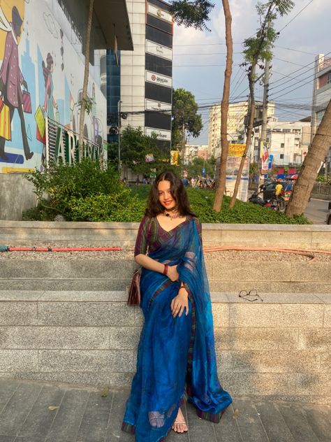 #Blue#saree#bangladesh#traditional Bangladesh Clothing, Blue Saree, Indian Beauty Saree, Traditional Dresses, Desi, Cover Up, Saree, Dresses, How To Wear