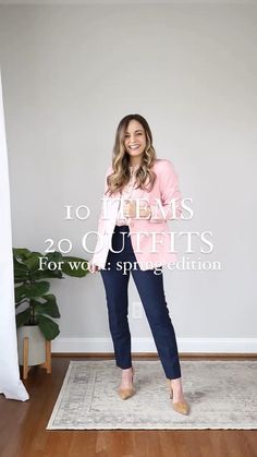 10 Items 20 Outfits For Work, Womens Semi Casual Outfits, Sporty Outfits For Work Casual, Loft Pants Outfit, Short Sleeve Tops For Work, A Line Midi Skirt Outfit Summer, Casual Classy Outfits For Women, Easy Spring Outfits Work, Work Spring Outfits Business