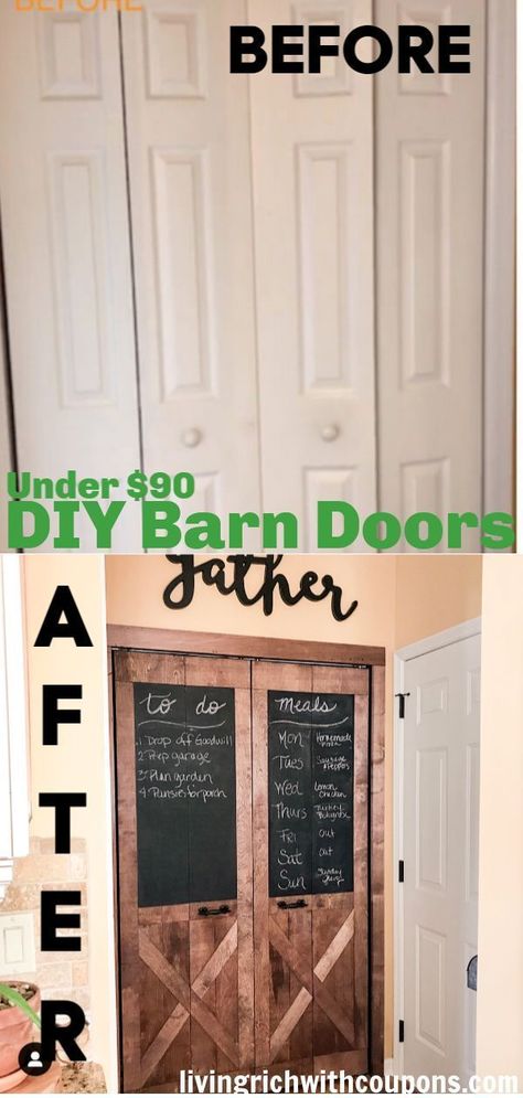 Diy Farmhouse Ideas, Diy Farmhouse Decoration, Diy Barn, Diy Barn Door, Diy Bar, Farmhouse Decoration, Pantry Door, Door Makeover, Album Design