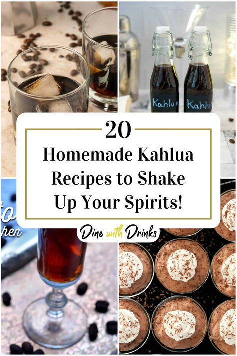 Collage of 4 homemade kahlua recipes. Homemade Kaluah, Kaluha Recipes, Kahlua And Cream, Homemade Kahlua, Kahlua Recipes, Tasty Cocktails, Kahlua Coffee Liqueur, Moonshine Recipes, Delicious Cocktails