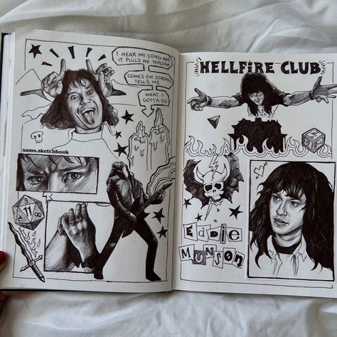 ig: sams.sketchbook Art Stranger Things, Hellfire Club, Stranger Things Art, Eddie Munson, Art Journal Therapy, Arte Sketchbook, Arte Inspo, Dessin Adorable, Sketchbook Art Inspiration