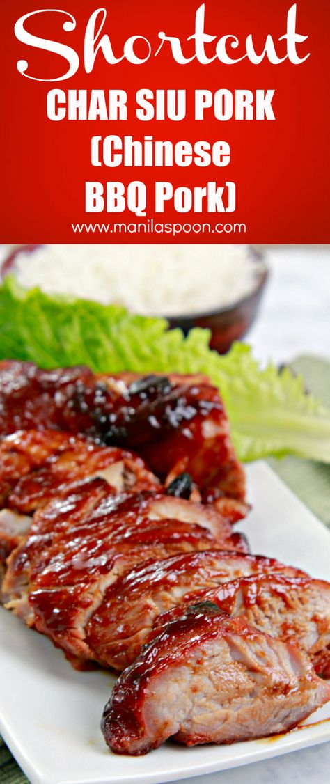 A quick and easy recipe for Chinese Barbecue Pork (Char Siu) using a combo of store-bought sauces so no extra work is required but the result is a delicious meat that comes out so tender and tasty! Chinese Barbeque Pork, Chinese Barbecue Pork Recipe, Char Sui Pork, Char Siu Pork, Dim Sum Recipes, Chinese Bbq Pork, Healthy Asian Recipes, Chinese Pork, Meat Dish