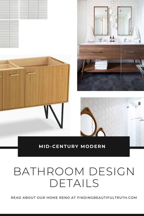 The original floor plan of our house didn't have a en suite master bath. There was only one bathroom upstairs and one teeny-tiny bathroom downstairs. YIKES. So, after a few architectural tweaks and rearranged walls, the new master bathroom was born. | Master Bath Design Details + Home Renovation Update via Finding Beautiful Truth #bathroomdesign #midcenturymodern #mcmbathroom #stackedtile #midcenturytile 50s Bedroom Decor, Contemporary Traditional Home, Reno Bathroom, Bathroom Downstairs, Bathroom Upstairs, Master Bath Design, Suite Master, Bathroom Interior Design Modern, Mid Century Modern Bathroom