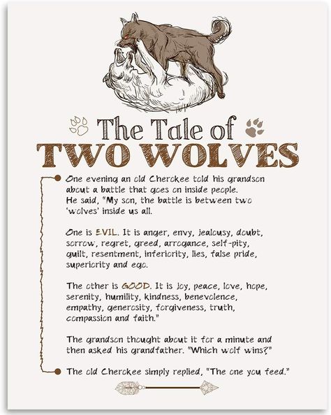 Amazon.com: The Tale Of Two Wolves - 11x14 Unframed Typography Art Print - Great Inspirational Decor Under $15: Posters & Prints Tale Of Two Wolves, Pink Bedroom For Girls, Two Wolves, Inspirational Decor, Sunday School Teacher, Forever Gifts, Self Pity, Typography Art Print, Encouragement Gifts