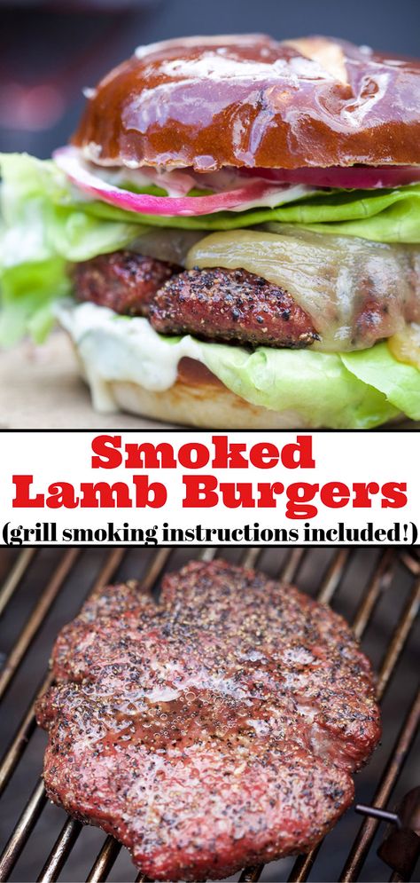 A juicy lamb burger recipe that is smoked to perfection, topped with rosemary aioli and pickled red onions. Directions for smoking on a grill included! #lambrecipe #burgers #smoked #vindulge Grilled Lamb Burgers, Rosemary Aioli, Lamb Burger Recipe, Smoked Hamburgers, Lamb Burger Recipes, Smoked Lamb, Lamb Burger, Bbq Tips, Lamb Burgers