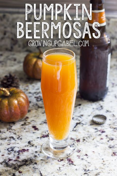 Make a fun pumpkin beer cocktail for fall with a pumpkin beermosa! Combine pumpkin juice and pumpkin beer for a fun drink for Halloween or Thanksgiving. Pumpkin Juice, Pumpkin Beer, Fun Pumpkins, Beer Cocktails, Fall Cocktails, Party Food And Drinks, Fall Drinks, Holiday Drinks, Party Drinks