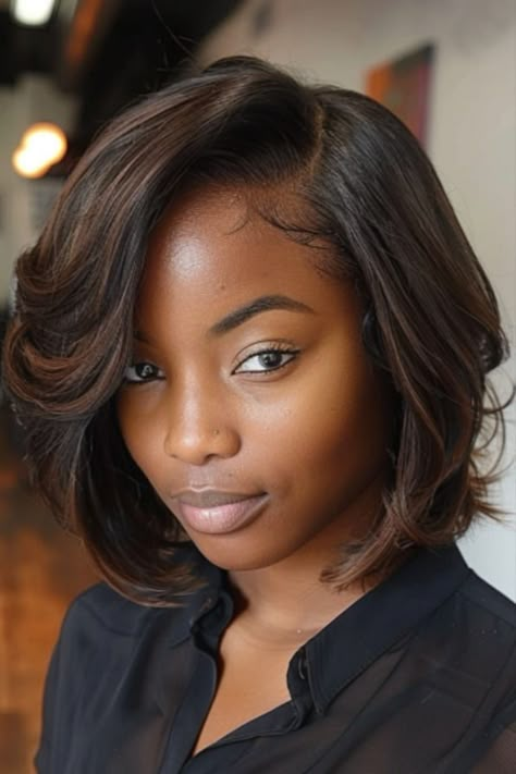 Side-Parted Bob with Closure Sew-In Wig Deep Side Part Bob, Perm Hair Styles, Easy Braid Styles, Side Part Bob, Haircuts Trending, Simple Braid, Sew In Wig, Black Bob Hairstyles, Short Bob Styles