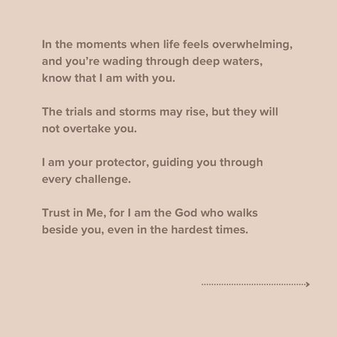 Feeling overwhelmed? Here’s your reminder that even in the deepest waters, God is right there with you. 🌊 When life gets tough and it feels like you’re drowning in challenges, remember His promise: “When you pass through the waters, I will be with you.” (Isaiah 43:2) 🕊️ You are never alone in your struggles. 🙌✨ The waves may rise, but they will not overcome you—God is your protector, walking beside you every step of the way. 💫 Lean into His strength today and find peace in His presence. 💛... When You Walk Through Deep Waters, He Leadeth Me Beside The Still Waters, When Thou Passest Through The Waters, Jesus Walking On Water Painting, In Christ Alone My Hope Is Found, God Is For Me, When Life Gets Tough, Isaiah 43, In His Presence