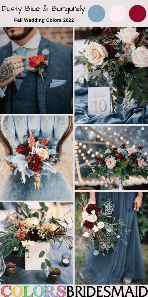 Wedding Colors For Fall, Blue Fall Wedding, Blue Red Wedding, Deep Red Wedding, Slate Blue Wedding, Burgundy Wedding Colors, Blue Winter Wedding, Wedding Color Scheme, Wedding Color Palettes