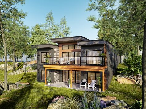 Modern Waterfront House Plans, Modern Mountain House Plans, Modern Mountain House, Back Of House, Cottage Plans, Modern House Floor Plans, Modern Lake House, Pacific Homes, Port Huron