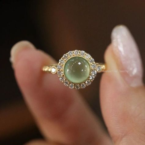 Light Green Gemstone Ring, Jade Stone Engagement Ring, Icy Jade Engagement Ring, Jade Wedding Ring Women, Ice Jade Ring, Green Gem Rings, Vintage Jade Ring, Engagement Rings Different Stones, Jade Stone Ring