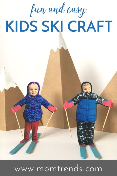 Fun and easy kids ski craft. A great winter craft for kids. MomTrends.com #ski #craft #kidscraft #familyski #kids Easy Winter Crafts, Kids Skis, Winter Activities For Kids, Puppet Crafts, Winter Crafts For Kids, Kids' Crafts, Winter Art, Easy Kids, Winter Activities