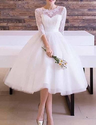 White Dresses Wedding, White Dresses Online, Jeweled Wedding Dress, Tea Length Tulle, Wedding Dresses A Line, Satin Bridal Gowns, Vintage Bridal Shower, Cheap Wedding Dresses Online, Mother Wedding Dress