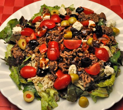 Medditeranean Diet, Cherry Tomatoes Feta, Salad With Olives, Salad Mediterranean, Med Diet, Feta Cheese Salad, Mediterranean Spices, Taco Salads, Taco Salad Recipes