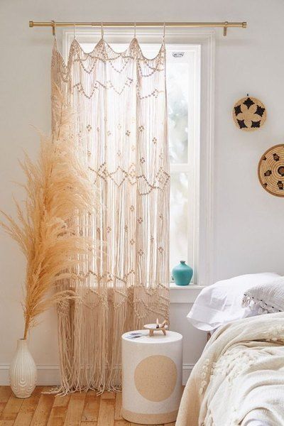 10 Boho Curtain Ideas That Will Instantly Cozy Up Your Space | Hunker Cortina Boho, Rideaux Boho, Cortinas Boho, Bamboo Beaded Curtains, Pola Macrame, Decor Ikea, Bedroom Curtains, Dekorasi Kamar Tidur, Boho Curtains