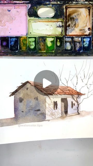 Watercolor House Painting Tutorial, Painting Shadows In Watercolor, Watercolour Shadows Tutorial, Watercolour Stained Glass Window, Falling Water House Watercolor, Watercolor House Portrait Tutorial, Watercolor House Painting, Learn Watercolor, Watercolor Tips