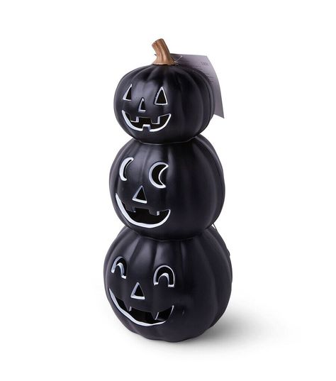 20" Halloween LED Black Stacked Outdoor Jack O Lanterns by Place & Time | JOANN Porch Lanterns, Jack O Lanterns, Halloween Facts, Stacked Pumpkins, Halloween Porch, Black Shade, Contemporary Outdoor, Outdoor Halloween, Halloween Outdoor Decorations