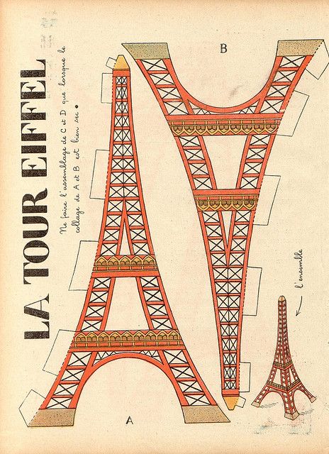 Cute cutout from a 1934 children's magazine.  http://www.flickr.com/photos/taffeta/2421385245/in/photostream/ Diy Eiffel Tower, Eiffel Tower Party, Parisian Party, Paris Party, Paris Theme, Paris Eiffel Tower, The Eiffel Tower, Digital Collage Sheets, Valentine Day Crafts