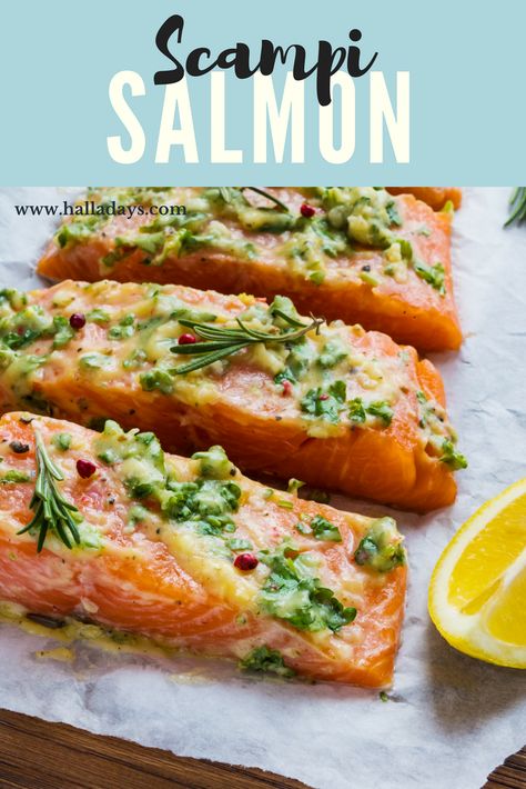 What's for dinner?  This recipe for Scampi Salmon is quick and easy to throw together for a weeknight meal.  Serve with pasta or salad and relax! Salmon Scampi Recipe, Salmon Scampi, Herb Dip, Pasta Seasoning, Chipotle Seasoning, Fish Dinner Recipes, Burger Seasoning, Scampi Recipe, Turkey Cheese