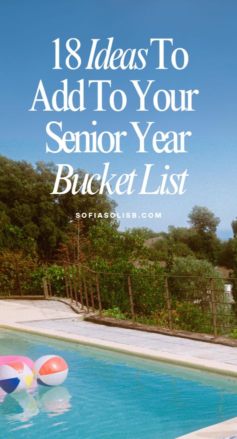 I’m sharing 18 fun things I am adding to my High School Senior Year Bucket List with you, and trust me, you’re going to want to check off every last one of these. My senior year was amazing, but of course, there are a few things I’d tweak. So, don’t miss out, and let me know in the comments if you think I’ve missed any other ideas I could add to the list. Senior Year Bucket List, Senior Bucket List, High School Senior Year, Year Bucket List, Senior Year Things, Senior Year Fun, High School Activities, Senior Year Of High School, High School Graduation