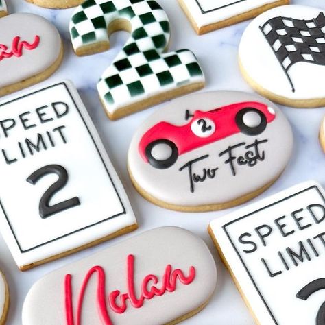 2 Fast Birthday Party Cookies, Race Theme Cookies, Two Fast Birthday Cookies Decorated, Racing Theme Cookies, Race Car Themed Cookies, 2 Fast Cookies Decorated, Race Car Cookie, Two Fast Sugar Cookies, 2 Fast Birthday Cookies