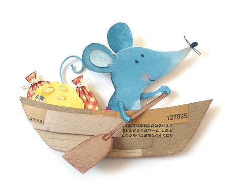 Rowboat Painting, Paper Mouse, Challenge Instagram, Boat Illustration, Mouse Illustration, Boat Drawing, Paper Boat, Cute Mouse, Row Boat