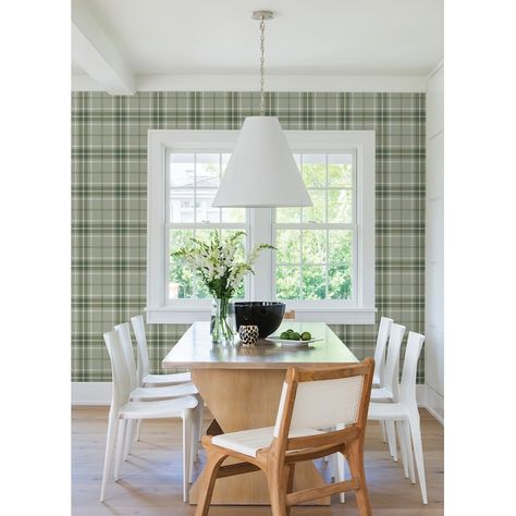 White Plaid Wallpaper, Green Plaid Wallpaper, Wallpaper Foyer, Plaid Nursery, Green Dining Room, Spring Rugs, Plaid Wallpaper, W Wallpaper, Pattern Simple