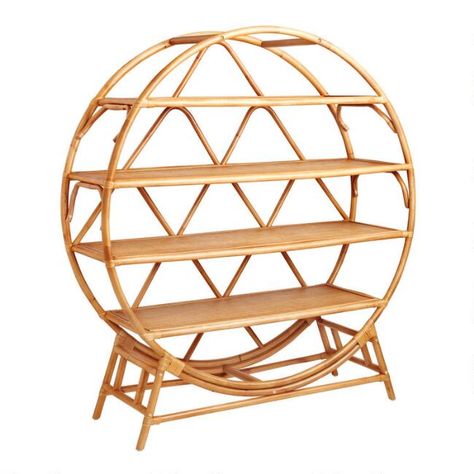 Nylah Round Sienna Rattan Bookshelf - v1 Circle Bookshelf, Rattan Bookcase, Small Bookshelves, Salon Suites, Cost Plus World Market, Shopping World, Popular Books, Affordable Home Decor, Saucer Chairs