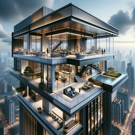 Penthouse Apartment Aesthetic, Double Height Lobby, Futuristic House, Penthouse Design, Residential Tower, Staten Island New York, Luxury Houses Mansions, 일본 패션, Modern Villa Design