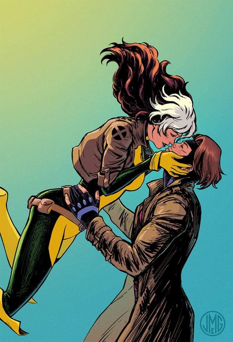 Rogue And Gambit Fan Art, Rogue Xmen Comic, Marvel Genderbend, Keira Core, Gambit Aesthetic, Gambit And Rogue, Rogue And Gambit, X-men Wallpaper, Rogue Comics