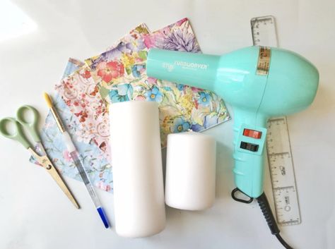 6 Simple Handmade Gift ideas - That's so Gemma Napkins On Candles, Decopage Candle, Decoupage Candle Holder, Candle Makeover, Decoupage Candles, Decoupage Tutorial, Paper Candle, Mod Podge Crafts, Candle Crafts Diy