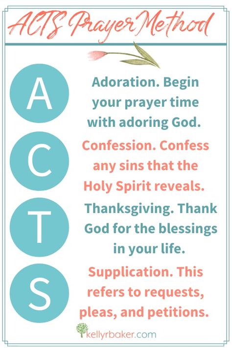 The ACTS prayer method, popularized by its simplicity, has been around for a long time. If you don’t know where to start, use this acronym. Check out the prayer guide to learn more on how to pray. #prayermethod #prayerguide #howtopray Tacos Prayer Method, Acts Prayer Method, Prayer Guide How To Pray, Pray Acronym, Prayer Acronym, Acts Verses, Prayer Methods, Acts Prayer, Prayer Circle