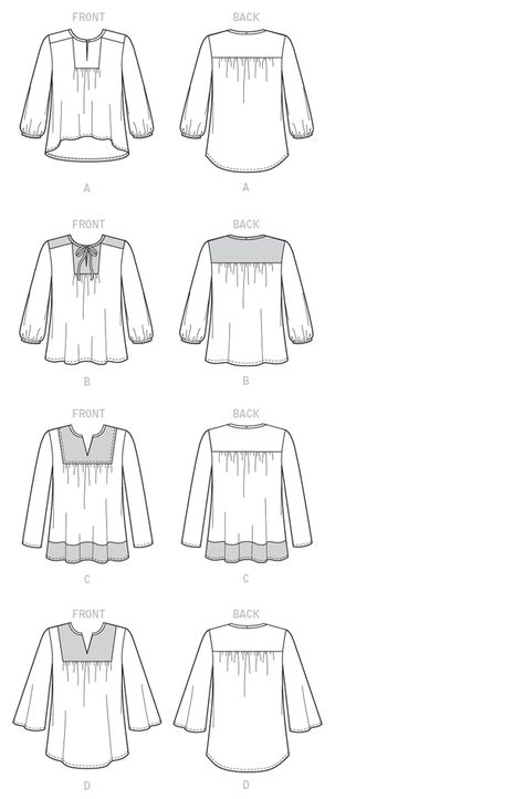 Line Art Indowestern Fashion, Peasant Top Pattern, Boho Dress Pattern, Tops Sewing, Flat Sketches, Boho Tunic Tops, Patterns Sewing, Handmade Wardrobe, Mccalls Sewing Patterns